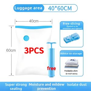 Reusable Vacuum Storage Bags - 3/4Pcs Compression Bags for Clothes & Blankets Transparent