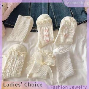 [Hot Sale Jewellery]liuchuanbing 1 Pair Lolita Socks Bow Middle Tube Preppy Style Princess Socks JK Streetwear