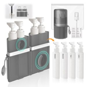Travel Bottles for Toiletries TSA Approved Travel Shampoo and Conditioner Bottles with Suction Cups Gray