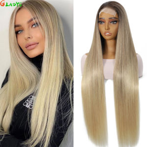 Gladys 36 Inch 320g Tạo Khối Tóc Giả Tổng Hợp Ren Thẳng Phía Trước Tóc Giả Ombre Tóc Vàng 4x4 Tóc Giả Đóng Ren Trong Suốt Thẳng 2026