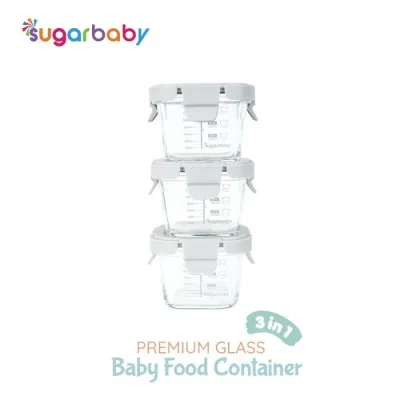 Sugarbaby Premium Glass Jar Baby Food Container 3 pcs BPA FREE / Peralatan Makan Bayi MPASI / Wadah Mangkok Bayi Silicone Lid & Plastic Lid