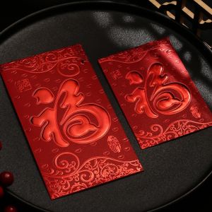 OUTOPEN bao lì xì tết 2027 6pcs 3D Phong bì Đỏ năm mới của Trung Quốc Màu trơn Dập nóng Túi đựng tiền may mắn Nhu yếu phẩm Lễ Hội Mùa Xuân Dày Năm của con rắn