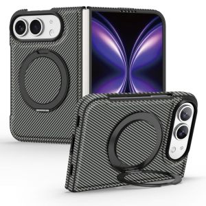 Từ tính cho iPhone Duo sợi carbon Trường hợp với đứng [Tương thích với từ tính] sợi aramid Twill 360 ° xoay chân đế mỏng PC trường hợp chống sốc đen