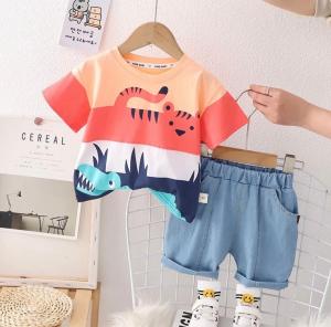 SETELAN ANAK LAKI DAN PEREMPUAN TERBARU  MOTIF JEANS LAUT LENGAN PENDEK  USIA 6 BULAN - 5 TAHUN