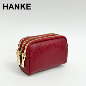 HANKE Womens Wallet 3 Zipper Compartment Coin Purse Wallet with Ring Chain Decor