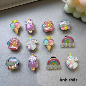 Set 12 Sticker Charm 3D chủ đề Kem Hologram Mayto gắn Dép Cross Dép Sục Cá Sấu JB-262