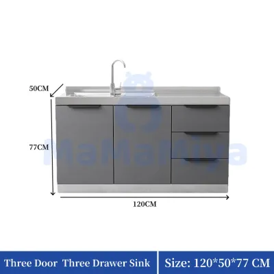 MaMaMiya Kitchen Sink Cabinet Set Stainless Steel Gas Stove Cabinet Multi-Function Storage Organizer For Home