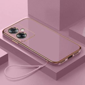 Casing Xiaomi Poco F6 Silikon Plating Crom List Gold Tali Lanyard Ring Standing Soft Case Handphone