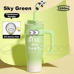 BIGSPOON Handheld SUS304 Stainless Steel Vacuum Flask Thermos Water Mug 1.2L with Straw