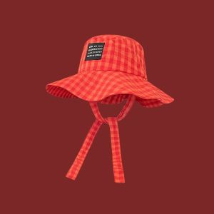 Ins Blogger Retro Plaid Tie Strap Bucket Hat Women Summer Travel Versatile Fisherman Hat Girls Fashion Popular Wide Brim Sun Cap