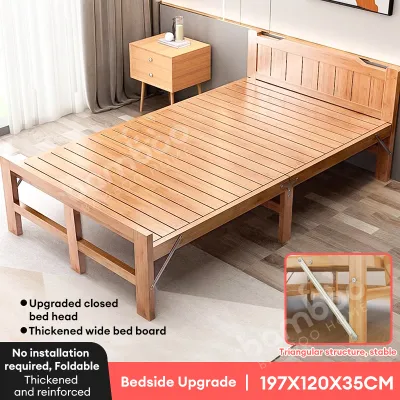Bamboo Folding Bed 80/100/120/150CM Napping Bed Single/Super Single Bed Frame Thickening Upgrade Bamboo Plank Bed 折叠床