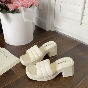 [Free Shipping] WomenS Thick-Soled One-Strap Sandals New Summer Fashion Height-Increasing Outdoor Slippers Chunky-Heeled Sandals For Women