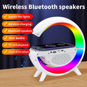15W Wireless Chargers Bluetooth Speaker Alarm clock desk Lamp 4 in 1 with 256 RGB light Surround sound