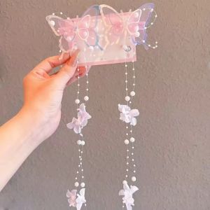 Girls Butterfly Hair Clips Pearl Tassel Flower Chain Princess Braided Hair Accessory Kids Party Photoshoot Klip Rambut Rama Rama Dengan Rantai Mutiara Dan Bunga Aksesori Jalinan Rambut Puteri Kanak Kanak Perempuan 女童蝴蝶发夹珍珠流苏花朵编发链儿童仙女公主发卡古风盘发头饰女孩拍照发饰 H256