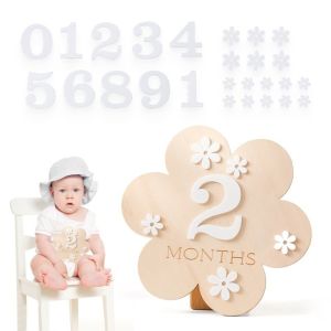 MIIQNUS Calendar Newborn Growth Commemorative Card Handmade Wooden Baby Milestones Card Pastable Number 1-12 Month Infant Birth Month Recording Card Digital Photography