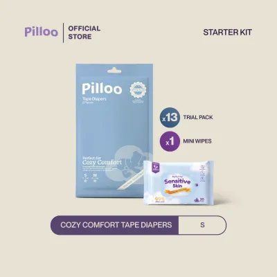 Starter Kit - Pilloo Cozy Comfort Baby Tape Diapers S/M 22 Pcs + 1 Mini Wipe 20pcs