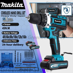 Makita Cordless Electric Impact Drill Heavy Duty Double-Speed With 2 Li-ion Batteries 168v to 48v Japan Made Driver-Drill Kit with 34PCS Free Accessories Set Drills Electric Drill Screwdriver Power Tools Lithium Battery Variable Speed
