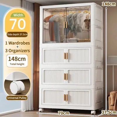 Wardrobe Storage Versatile Foldable Stackable Storage Cabinet With Pulley