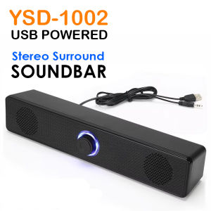 USB Soundbar Stereo Mini Speaker LED Light 3.5mm AUX Audio Line-In Gaming Desktop Computer Laptop PC