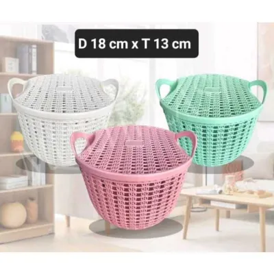 Keranjang Topas Tutup 18 cm/ Keranjang Serbaguna / Kotak Penyimpanan / Organizer / Keranjang Maulid Nabi