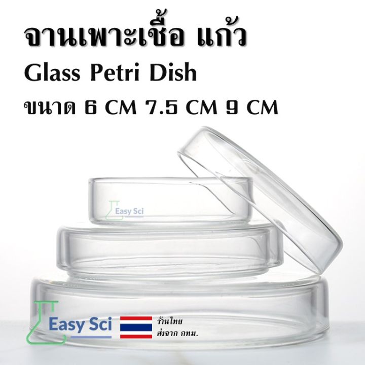 จานเพาะเชื้อแบบแก้ว plate ( Petri Dish ) ช่องเดียว ขนาด 6cm 7.5cm 9cm