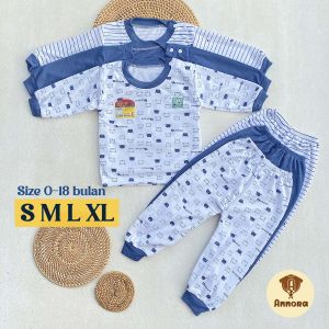 Feellove - 3 Setelan Bayi 3-18 Bulan S M L XL Piyama Bayi Lengan Panjang Warna Denim Motif Bear