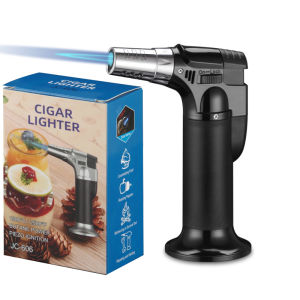 1300° Windproof  with Safety Lock and  Adjustable Flame Cigar Lighter Portable Refillable Kitchen Butane Gas Lighter Home Baking Jewelry Welding Metal Soldering Jet Flame Gun for Cooking Outdoor Camping BBQ