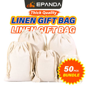 50pcs Linen Drawstring Pouch Beg Serut Cenderahati Eco Bag Burlap Beg Guni Kain Goodie Packaging