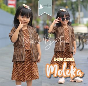 MOLEKA Set Kebaya Lurik Anak Perempuan 1-13 Tahun Warna Coklat Tebal Halus Baju Setelan Seragam Batik Anak TK SD SMP