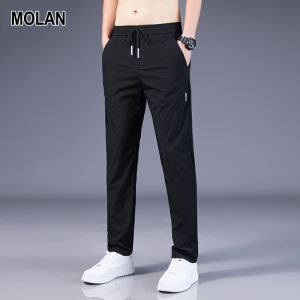 MOLAN กางเกงลำลองผู้ชาย กางเกงลำลองผ้าไหมน้ำแข็ง กางเกงลำลองขาตรง ใส่สบาย ไม่หด ไม่ต้องรีด เนื้อผ้านุ่มนิ่มใส่สบาย