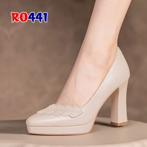 Giày cao gót nữ đẹp đế vuông 8cm hàng hiệu rosata ba màu đen đỏ kem cao cấp ro441