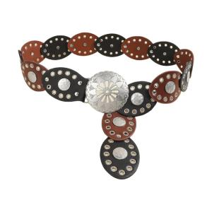 Punk PU Leather Belt for Jeans Skirt Vintage Oval Disc Corset Belt Western Pants Belt with Large Eyelets Clothing Decors