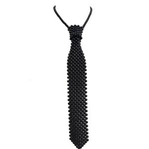 Women Necktie Hollow Out Pearl Tie Adjustable Neck Ties Adult Formal Accessories Tie Party Concert Tour Choker Necklace