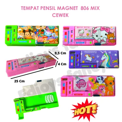Edjoys Tempat pensil aesthetic tempat pensil banyak ruang tombol pencet murah pencil case magnet besar 6 tombol termometer 8055 Kalender kotak pensil anak sekolah karakter avenger cars doraemon tsum-tsum little pony unicorn 806
