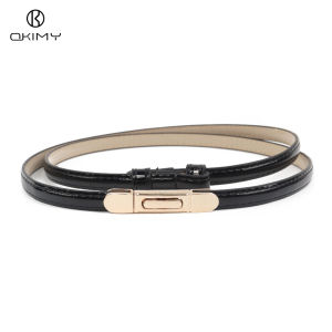 OKIMY Fashion Women Belts Thin Belt Elegant Golden Buckle Design Adjustable Girls Ladies Long Straps Waistbands Dress Coat Alloy Buckle Decorations