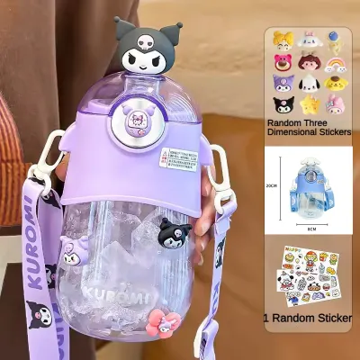 JX Girl Cute Bear Children Water Bottle Student Kids Water Straw Cup With Portable Straps Free Stickers