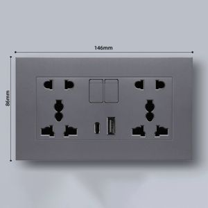 JAYNEBIO Plastic Switch Socket Wall Mount Type 146 USB Charger Socket Creative with Type C Port Power Outlet Universal