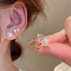 JJT Elegant Pearl Stud Earrings with Crystal Accents Dual-Wear Design Fashionable Minimalist Jewelry for Women