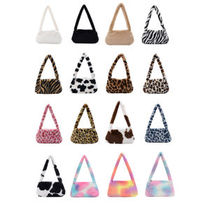 **【NEW】Retro Animal Pattern Underarm Bag Women Mini Plush Shoulder Handbags Purse**