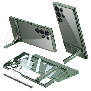 【Bracket】KISSCASE For Samsung S24Ultra Case Flip Holder Stand S23 Cover Hard Transparent PC Bracket Shockproof S23+ S23 Plus 5G Electroplated Clear Case For Galaxy S24 Ultra S23 Plus S22