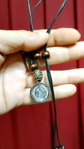 St. Benedict Turnable Silver Metal 25cent Size Medal Adjustable Choker Necklace for Protection Against Evil
