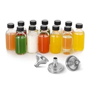 12Pc Glass Bottles with Lids & 3 Funnels - 60/120Ml Bottles 2/4 Oz Clear for Juice Ginger Shots Whiskey