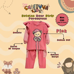 Setelan knit anak perempuan 1-10 Tahun Bear Karakter Lentur Lembur Pink