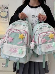 College-style cute and fresh color-blocking backpack for girls in junior high high school and college lightweight travel backpack