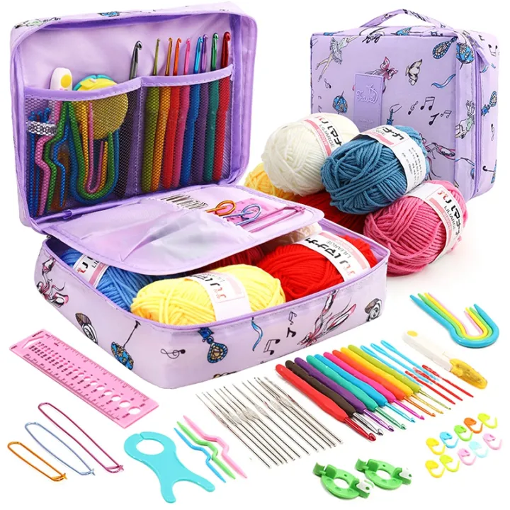 Fridye 65PCS Beginner Crochet Set Kit For Adults Knitting Starter Kit Adults And Kids Complete Crochet Kit Crochet Starter Kit Metal Crochet Hooks Wool Case And Knitting Accessories DIY Knitting Tools