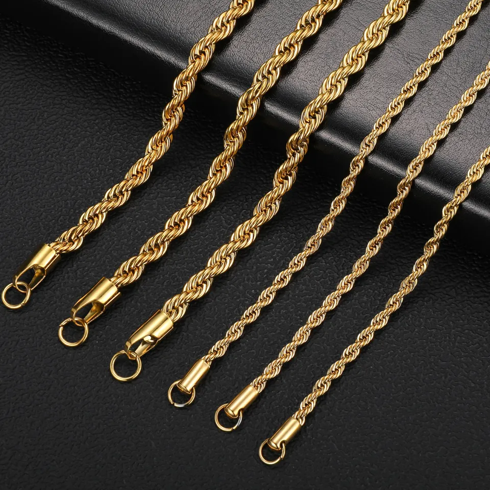 2-6MM Twisted Singapore Chain Necklace Stainless Steel Never Fade  Waterproof Choker Men Women Fashion Jewelry Gold Color Chains 16-30 inches