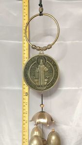 St. Benedict Double Layer Antique Wind/Door Chimes for Protection Against Evil 3.25 dia. Medal Plates 29 inches height Med. Size Loud and Clear Bells