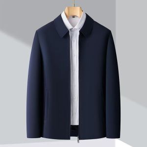 Men Lapel Collar Lightweight Casual Jacket Wrinkle Resistant Windproof Outerwear Spring Autumn Business Daily Dad Coat Black/Khaki/Navy