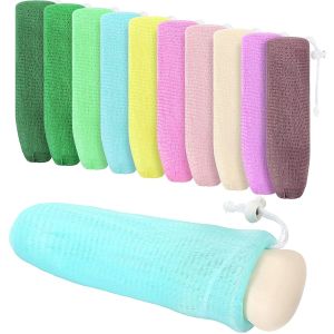 Boao 10 Pieces Mesh Soap Saver Bag Loofah for Bar Exfoliating Shower Drawstring Pouch Holds Bar Soap Sely Bubble Foam Net for Body Facial Scrubbing Extends Life in Shower Bath