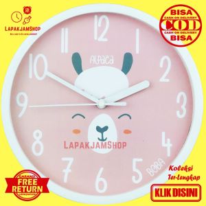Jam Dinding Analog Karakter Anak Murah Boba BB1515 Alpaca Dekorasi Rumah Keren BestSeller Besar